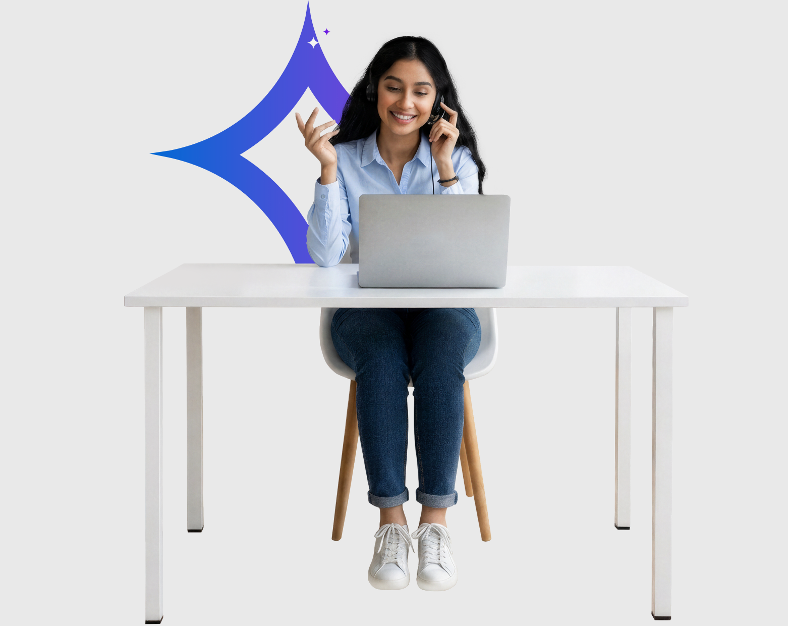 Contact center agent handling a call on a headset