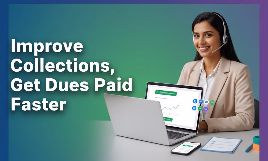 Collections team member using dashboard showing payment options and multichannel notifications