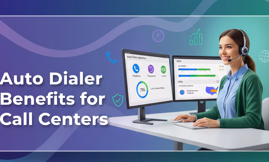 Call center agents using an auto dialer software dashboard showing analytics