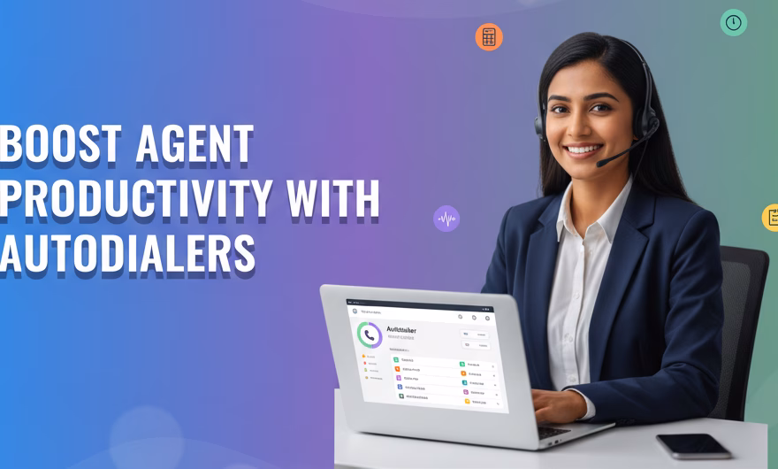 Call center agent using an autodialer CRM dashboard to boost productivity with power and predictive dialers