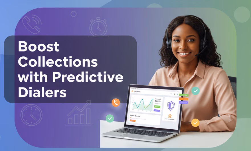 Agent using a predictive dialer dashboard with headset to place debt recovery calls