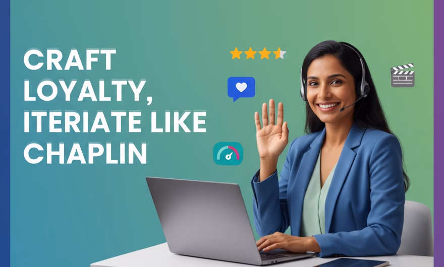 Charlie Chaplin-style silhouette guiding a product team, symbolizing customer satisfaction strategies, continuous improvement, service, and engagement.