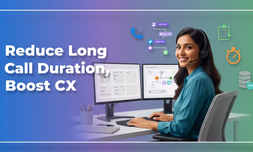 Call center agent at a unified desktop resolving customer issues to reduce long call handle time