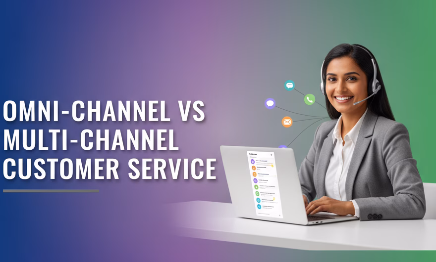 Illustration comparing omni-channel and multi-channel customer service across connected devices