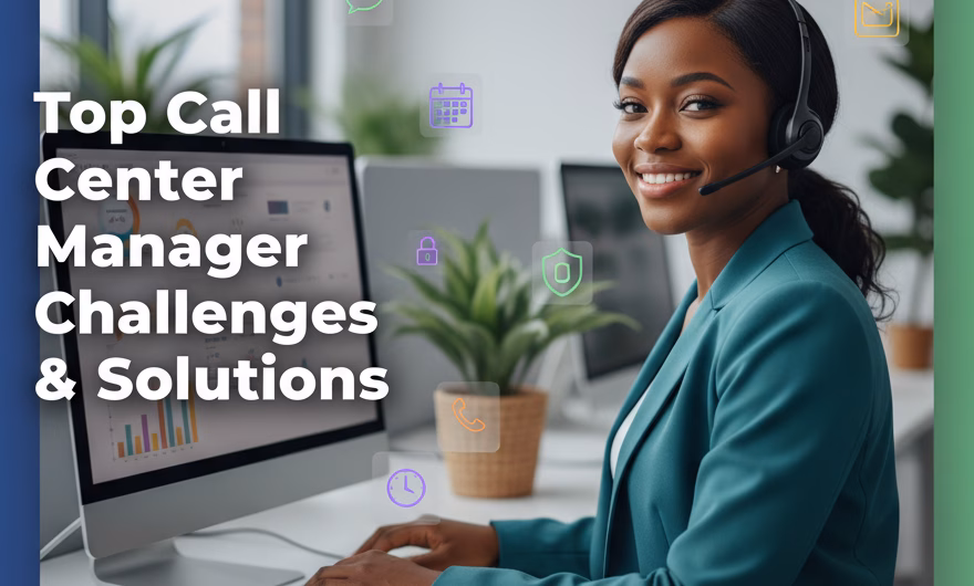 Call center manager reviewing KPI dashboards while agents handle calls