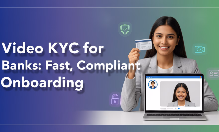 Customer completing Video KYC on a smartphone while a bank officer verifies ID and performs liveness checks.