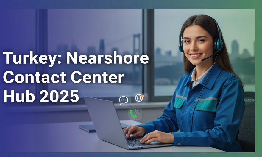 Modern contact center agents working in a Turkish office with Istanbul skyline visible, representing multilingual customer support