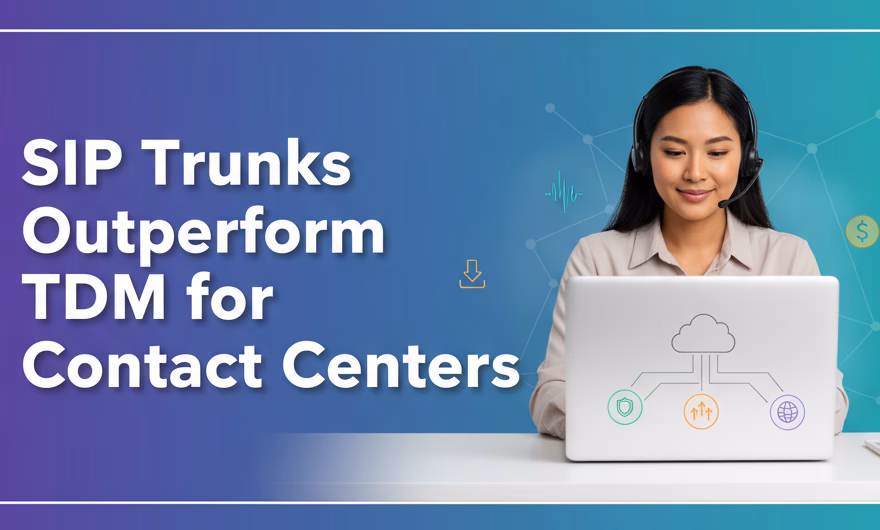Diagram comparing SIP and TDM for contact centers, highlighting SIP's cloud-based scalability, security, and cost advantages.